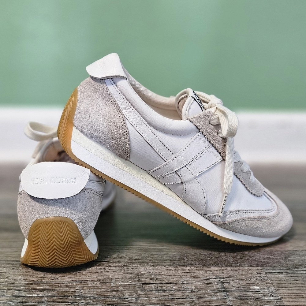 Tory Burch White and Gray Sneakers